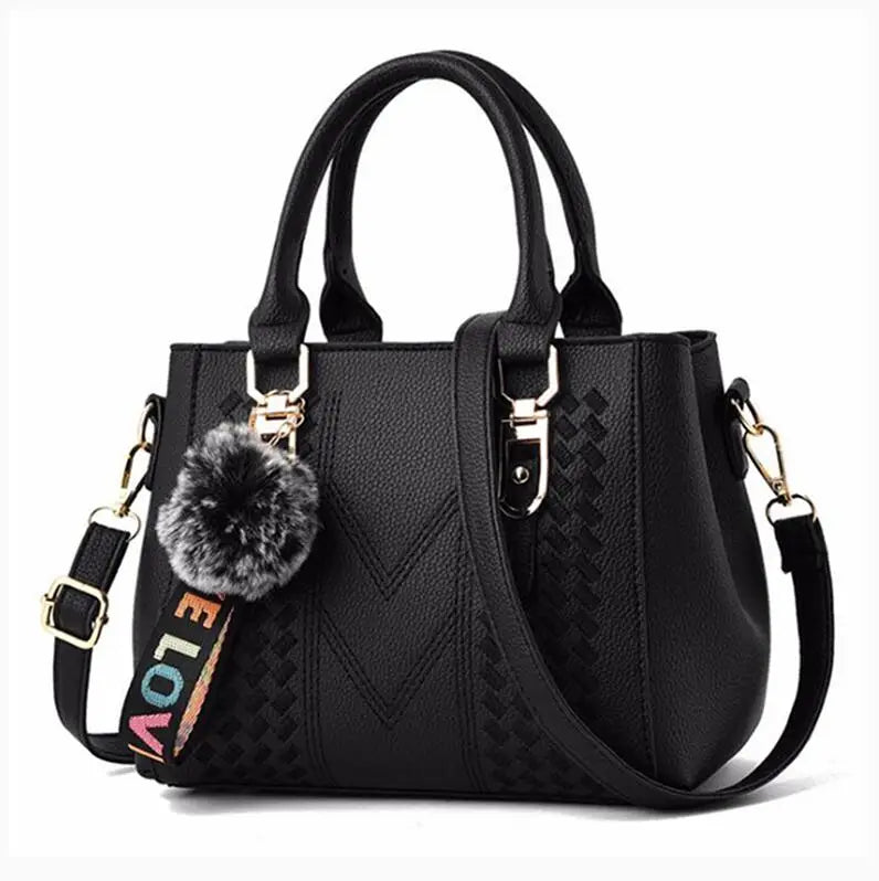 Women’s Embroidered Leather Messenger Bag with Pom Pom Detail