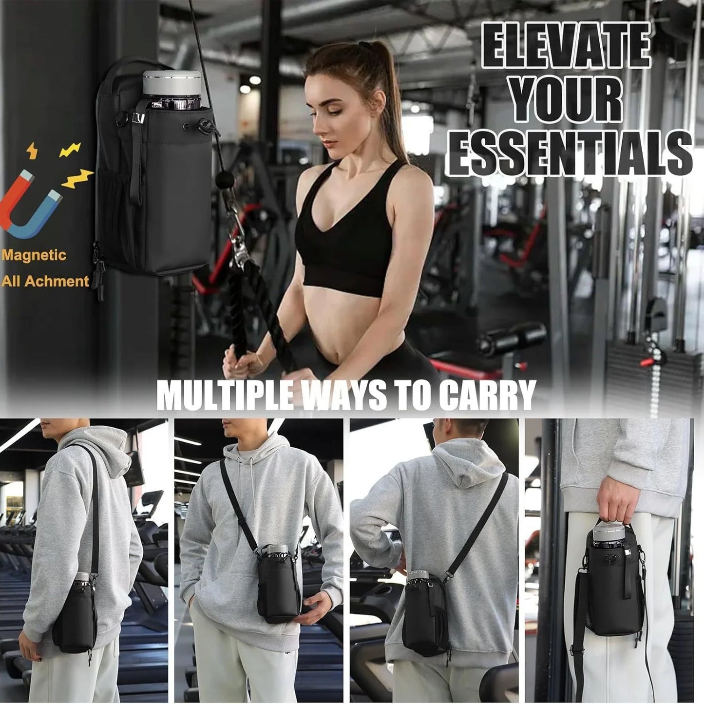 Magnetic Gym Bag for Phone and Water Bottle