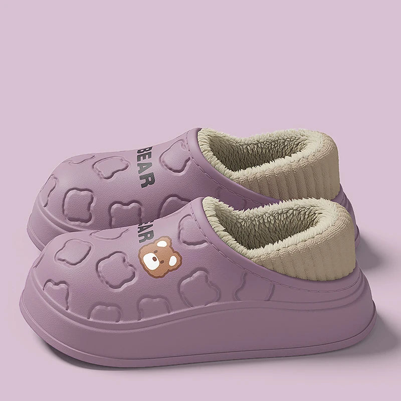 Waterproof Plush Winter Slippers for Men & Women Warm Non Slip Home Shoes