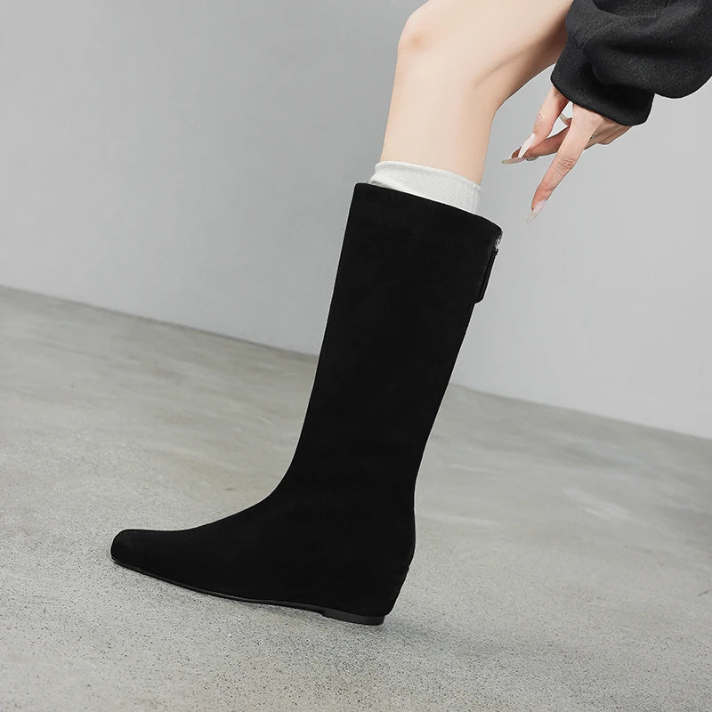 Women's Cow Suede Square Toe Knee High Western Boots