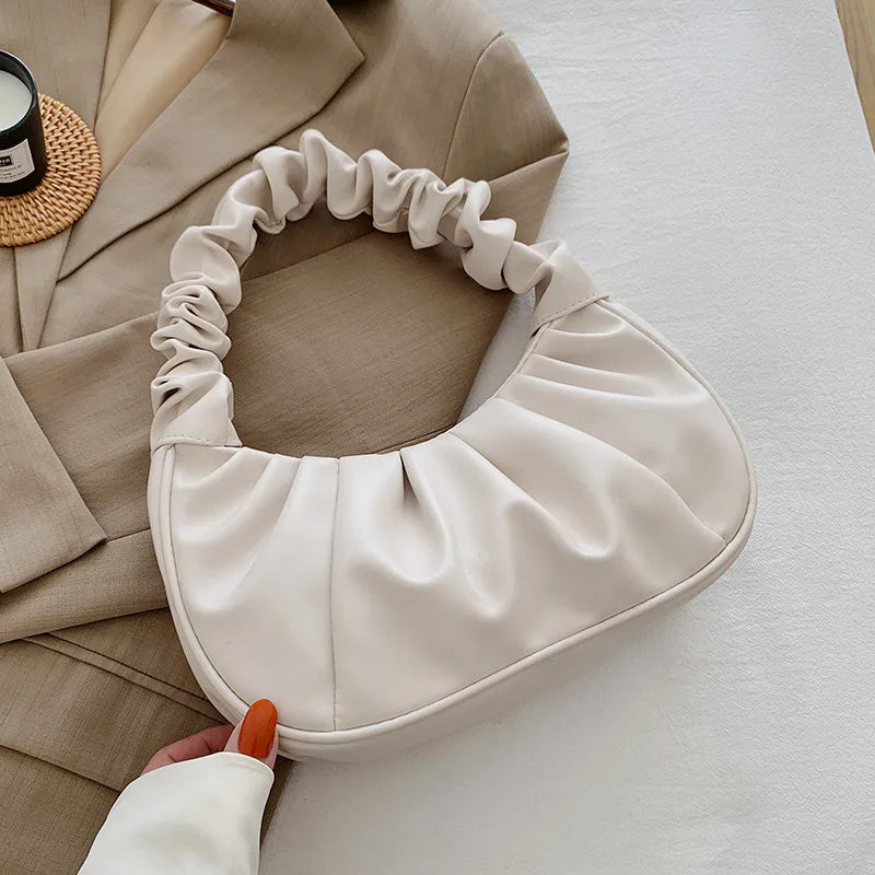 Women’s Pleated PU Cloud Shoulder Bag Lightweight Handbag