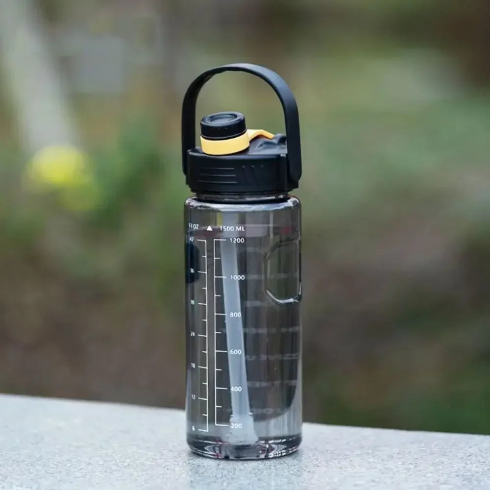1.5L to 3L Large Capacity Sports Water Bottle with Straw and Time Marker