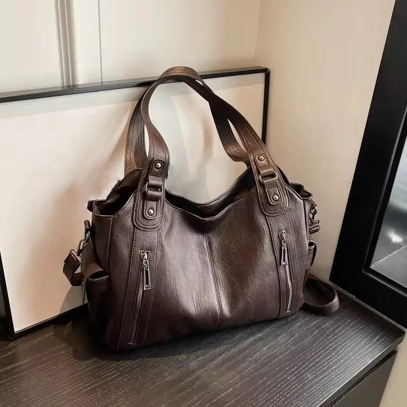 Women’s PU Leather Colorblock Crossbody Shoulder Bag with Compartments