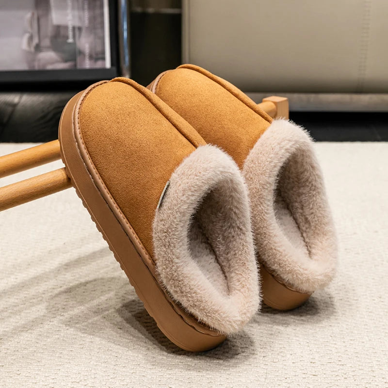 Fluffy Winter Slippers with Fur Lining Thick Sole for Men & Women