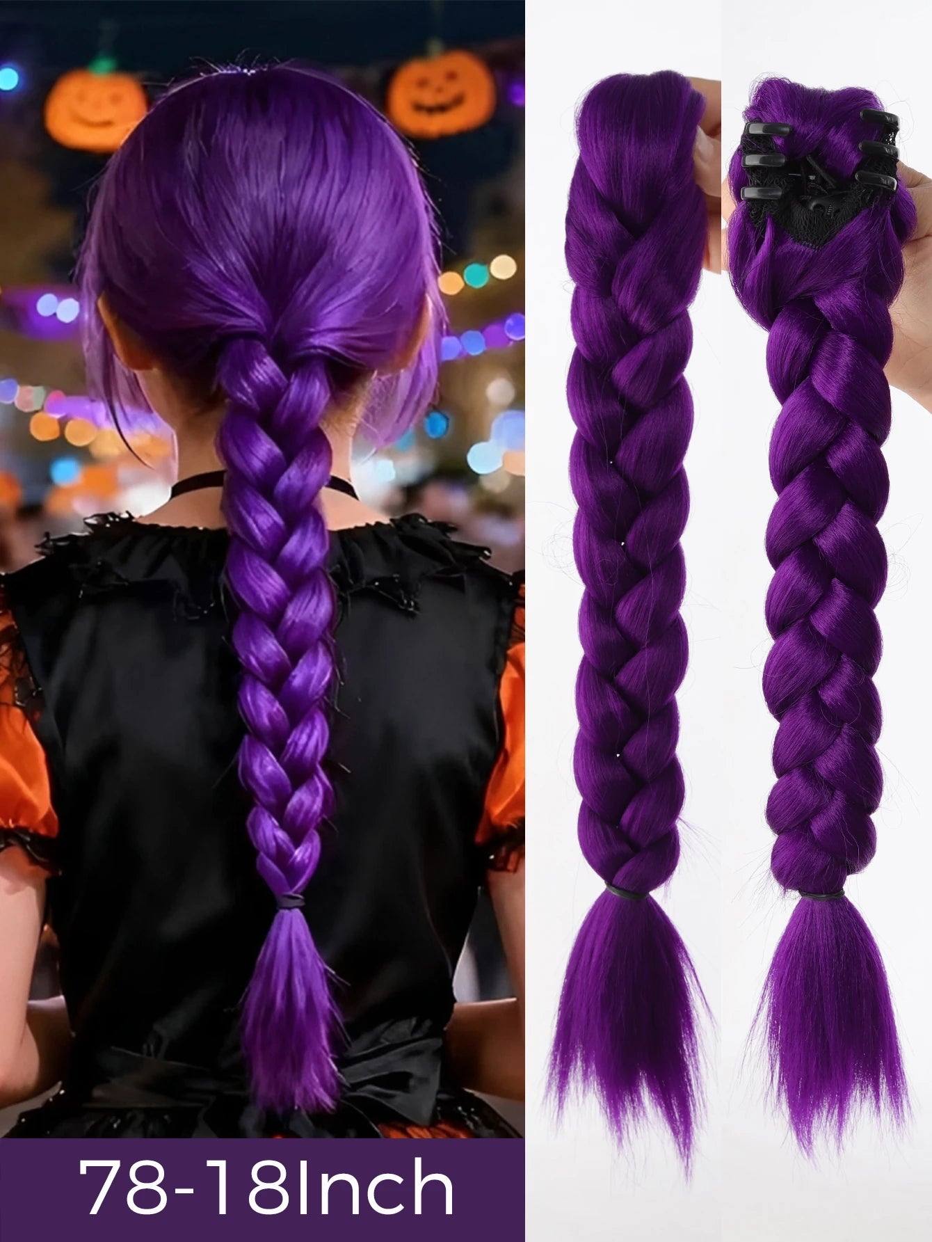 32 Inch Purple Braided Ponytail Hair Extension with Tinsel
