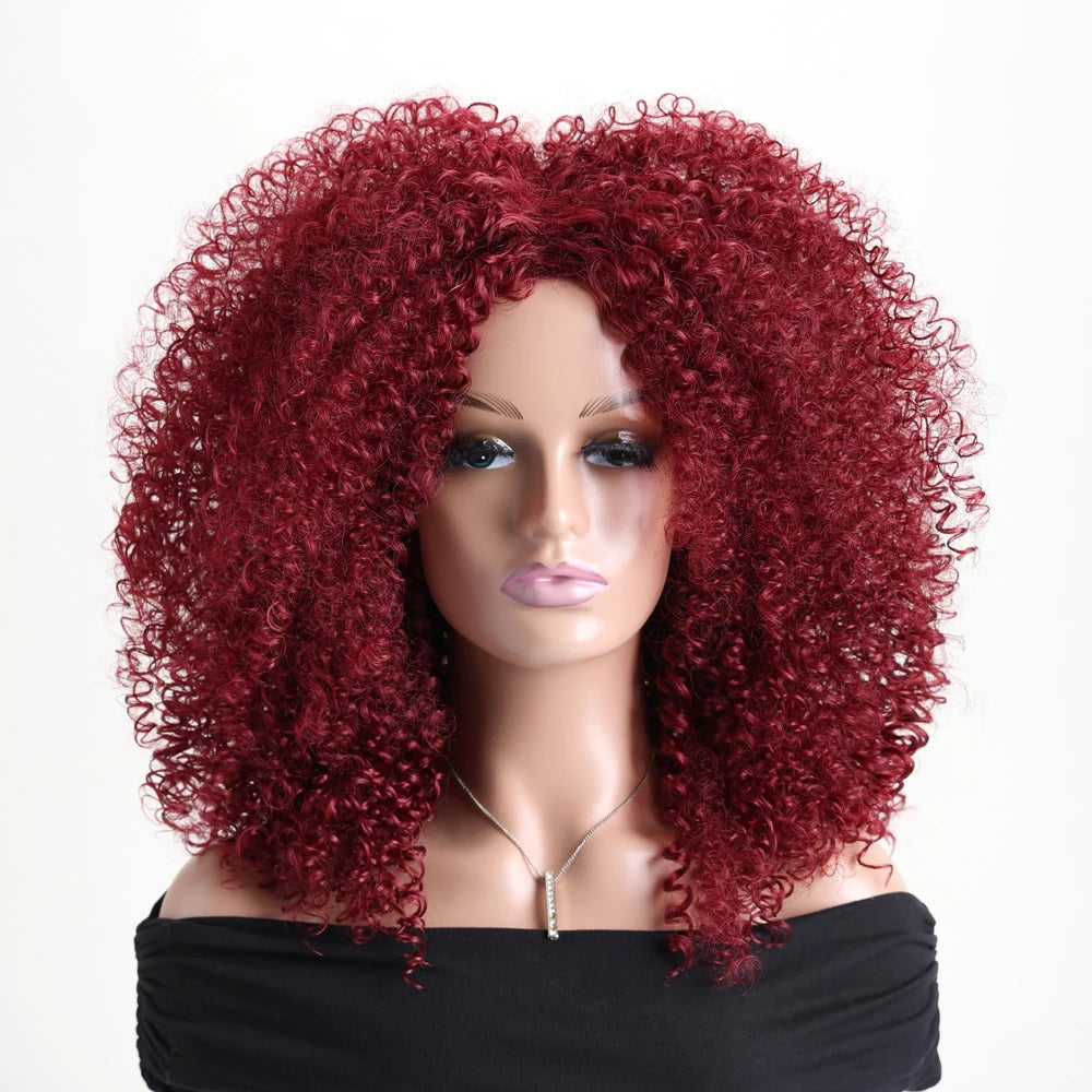 16 Inch Afro Kinky Curly Wig with Bangs for Women