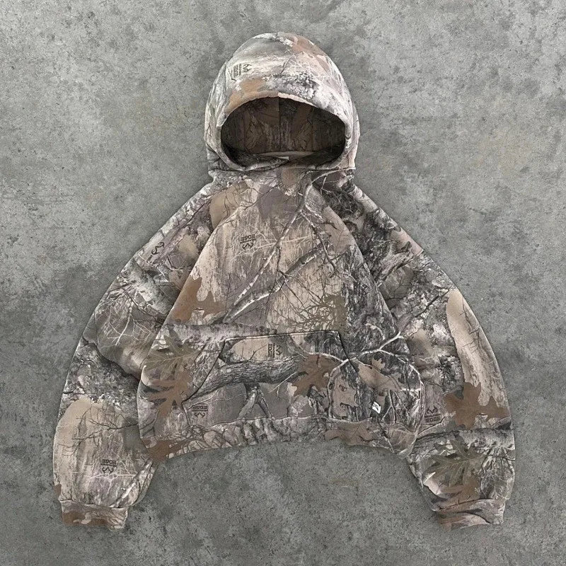 Unisex Y2K Oversized Camouflage Zip Up Hoodie