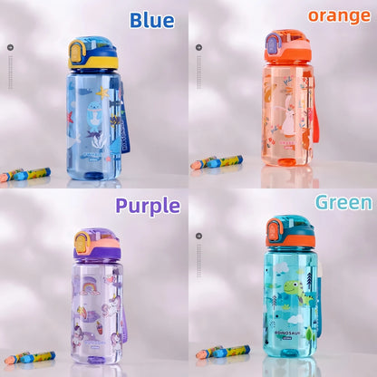600ml Leak Proof Dinosaur Kids Water Bottle with Straw