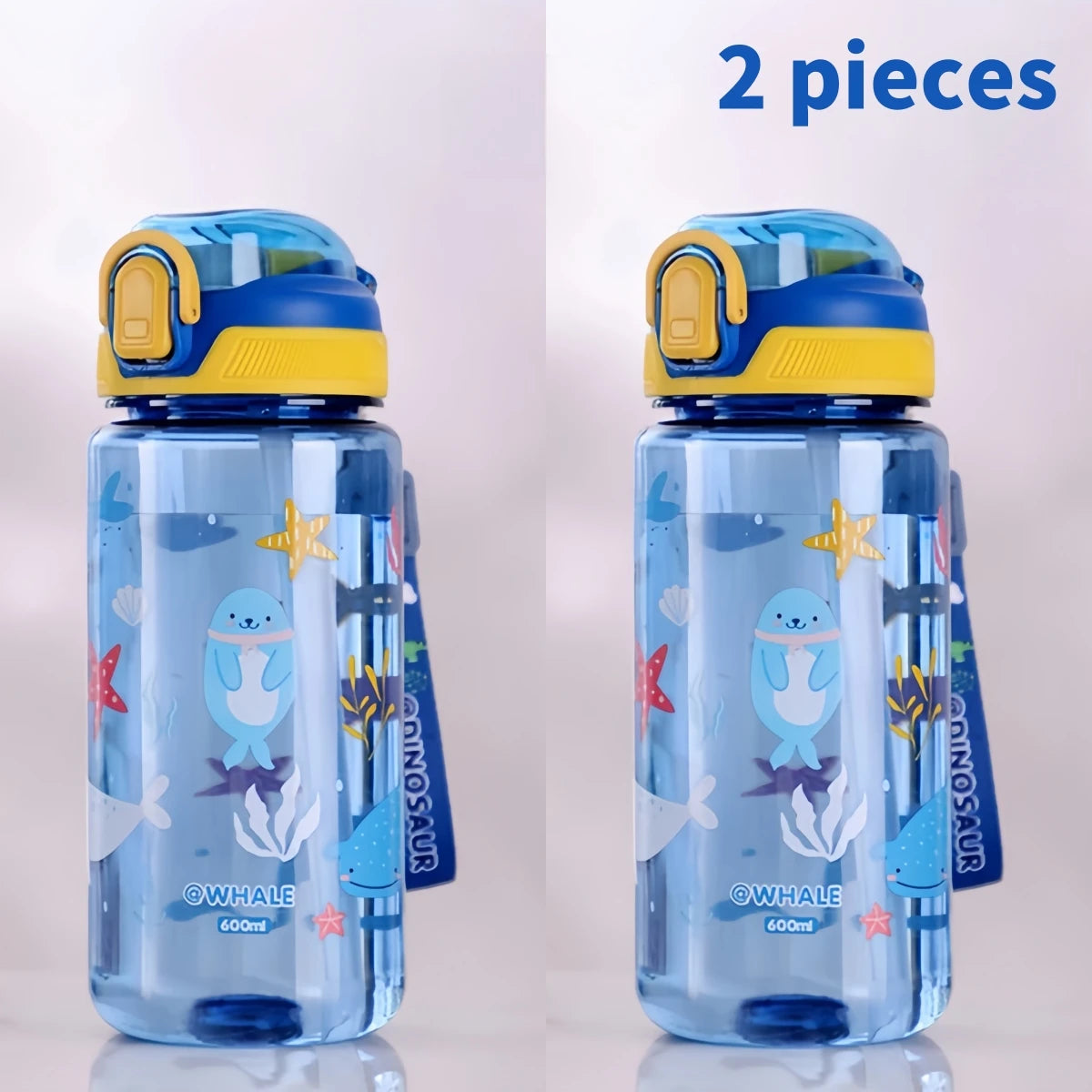 600ml Leak Proof Dinosaur Kids Water Bottle with Straw
