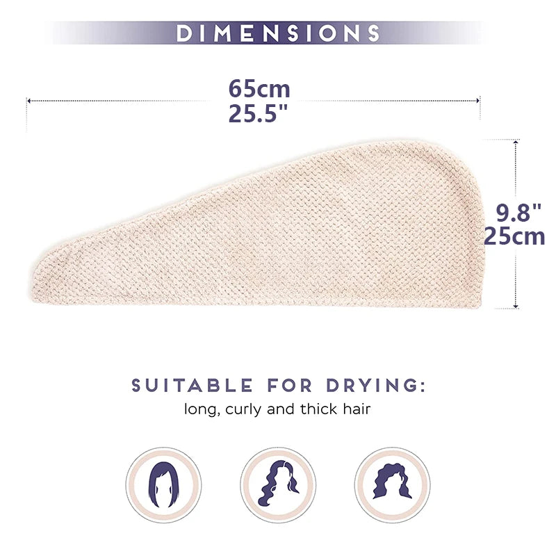 Absorbent Microfiber Hair Towel Wrap with Button for Women