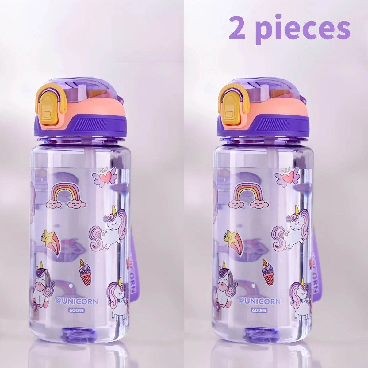 600ml Leak Proof Dinosaur Kids Water Bottle with Straw