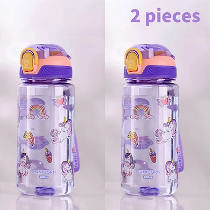 600ml Leak Proof Dinosaur Kids Water Bottle with Straw