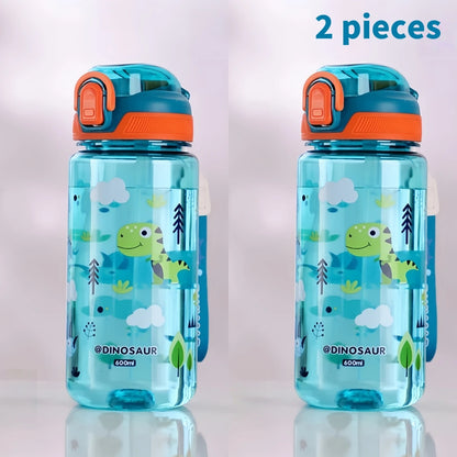 600ml Leak Proof Dinosaur Kids Water Bottle with Straw