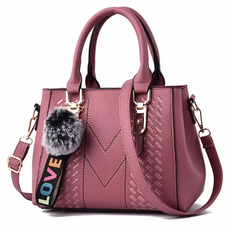 Women’s Embroidered Leather Messenger Bag with Pom Pom Detail