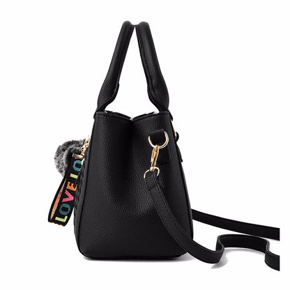 Women’s Embroidered Leather Messenger Bag with Pom Pom Detail