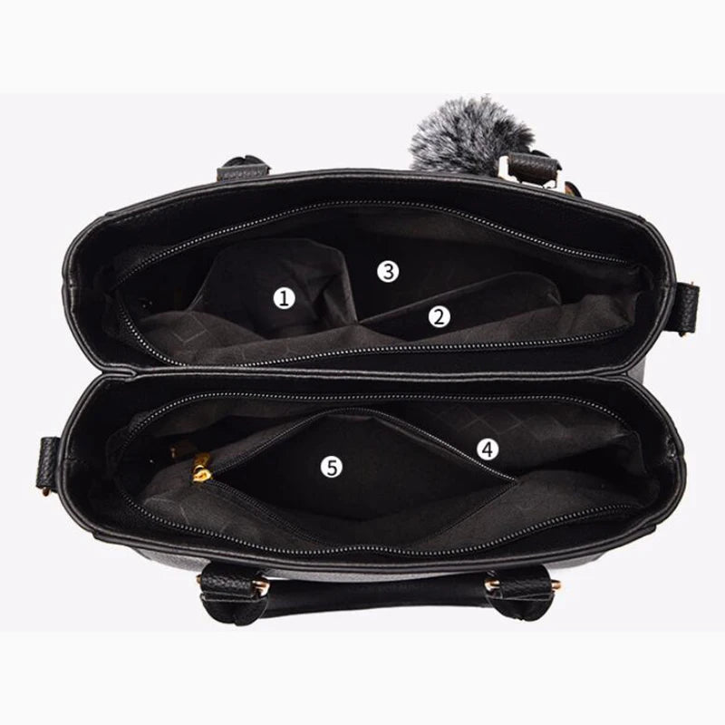 Women’s Embroidered Leather Messenger Bag with Pom Pom Detail
