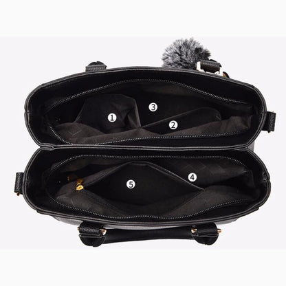 Women’s Embroidered Leather Messenger Bag with Pom Pom Detail