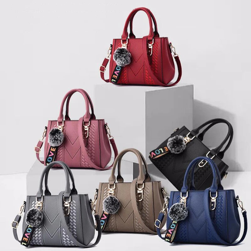 Women’s Embroidered Leather Messenger Bag with Pom Pom Detail