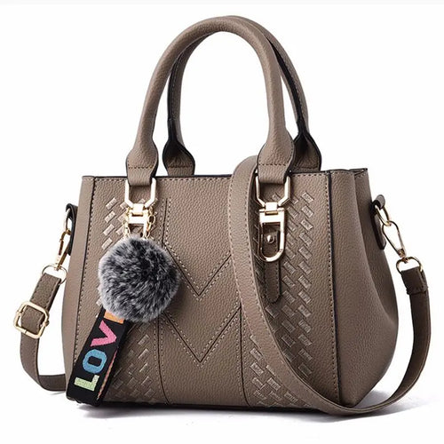 Women’s Embroidered Leather Messenger Bag with Pom Pom Detail