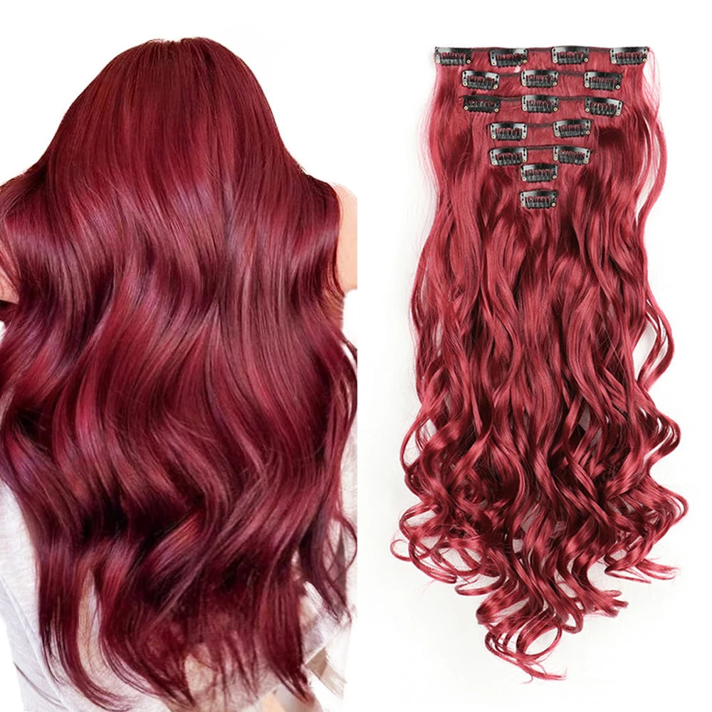 22 Inch Curly Wavy Clip In Hair Extensions 7PCS