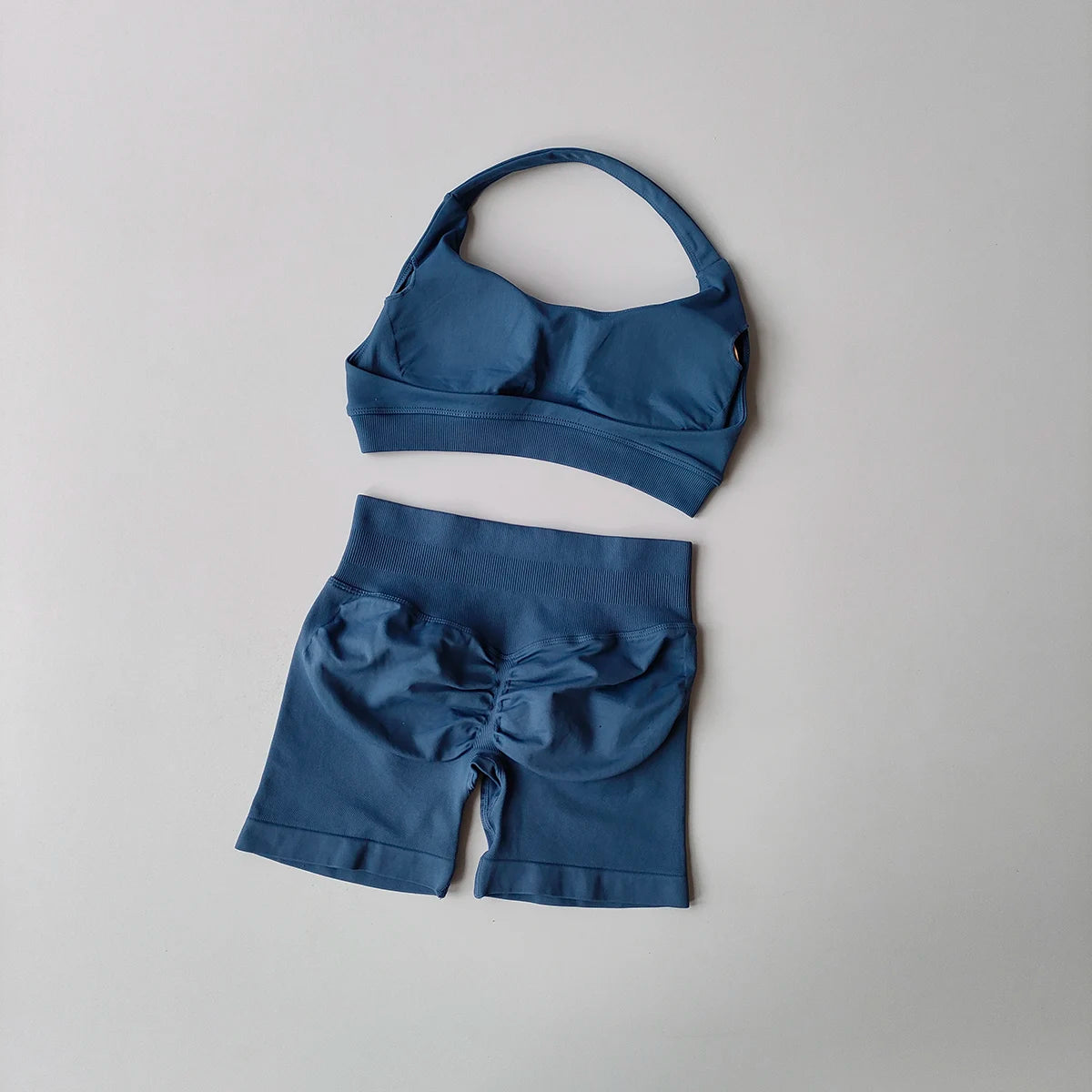 Women's 2 Piece Seamless Halter Sports Bra and Shorts Set