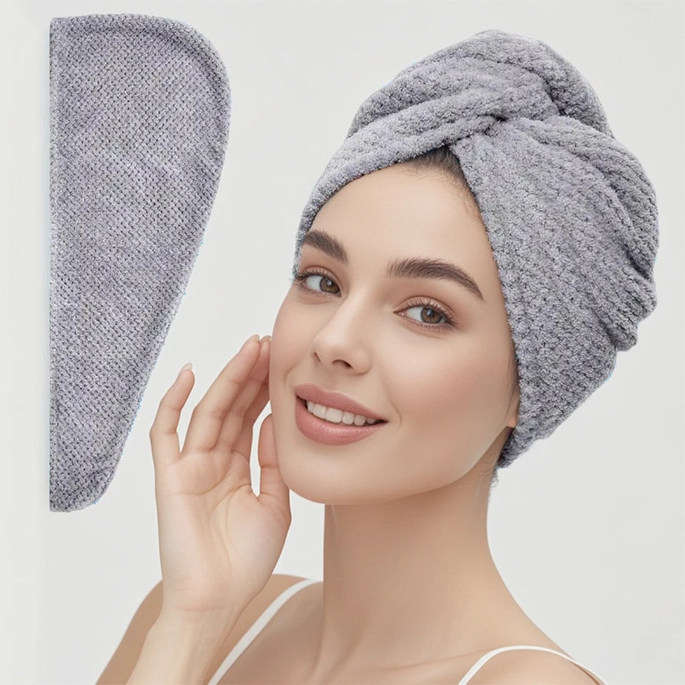 Absorbent Microfiber Hair Towel Wrap with Button for Women