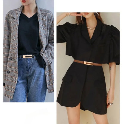 Women’s PU Leather Slim Waist Belt with Metal Buckle