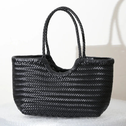 Genuine Leather Woven Shoulder Tote Bag for Women