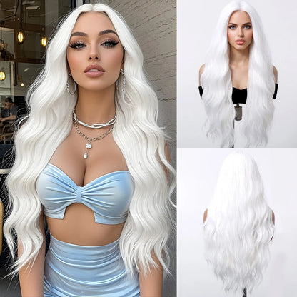 Women's Long Silver White Curly Synthetic Wig