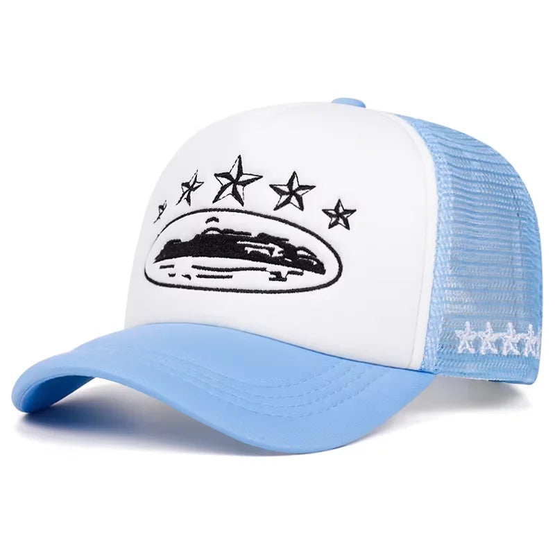 Unisex Five Star Embroidered Cotton Mesh Baseball Cap