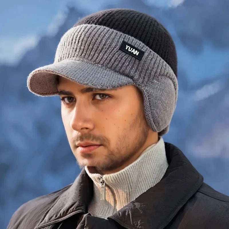 Unisex Dual Tone Knit Baseball Cap with Ear Protection