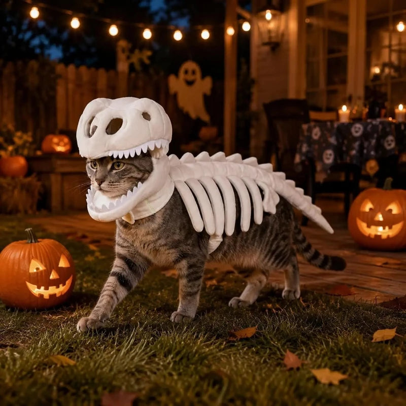 Dinosaur Skeleton Plush T-Rex Costume for Dogs & Cats Halloween Pet Outfit