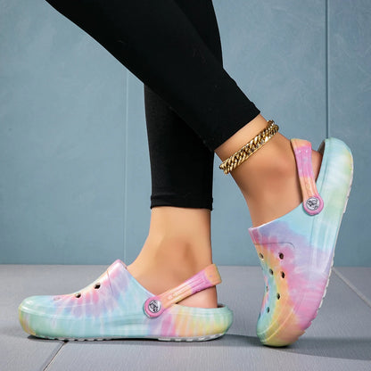 Women’s Tie Dye EVA Garden Clogs Lightweight Non Slip Beach Slides