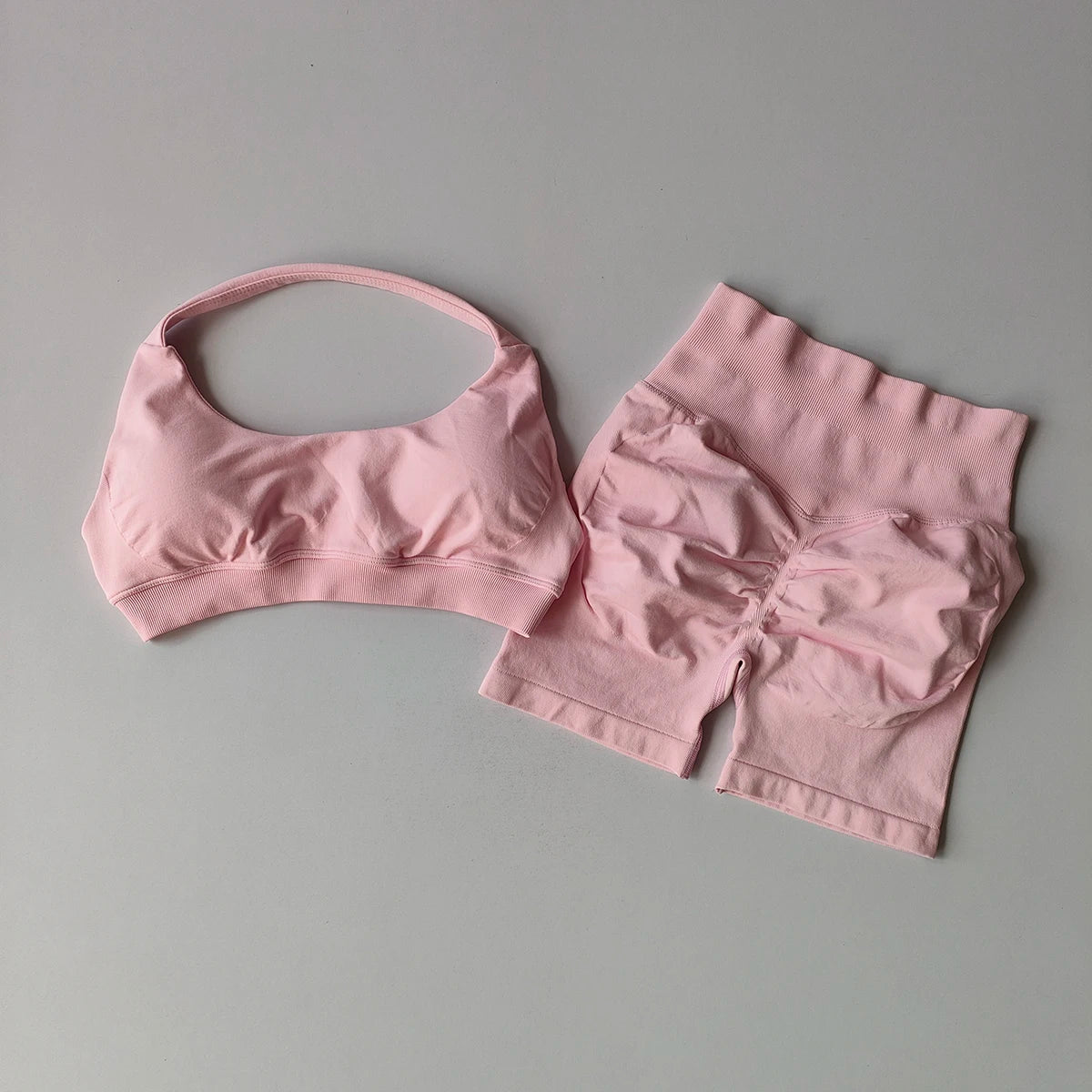 Women's 2 Piece Seamless Halter Sports Bra and Shorts Set