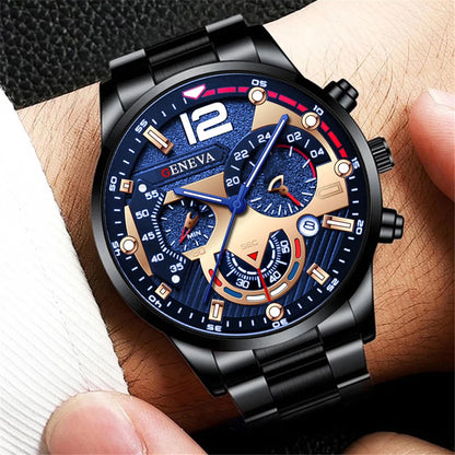 Men's Stainless Steel Quartz Watch with Calendar