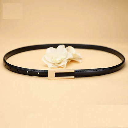 Women’s PU Leather Slim Waist Belt with Metal Buckle