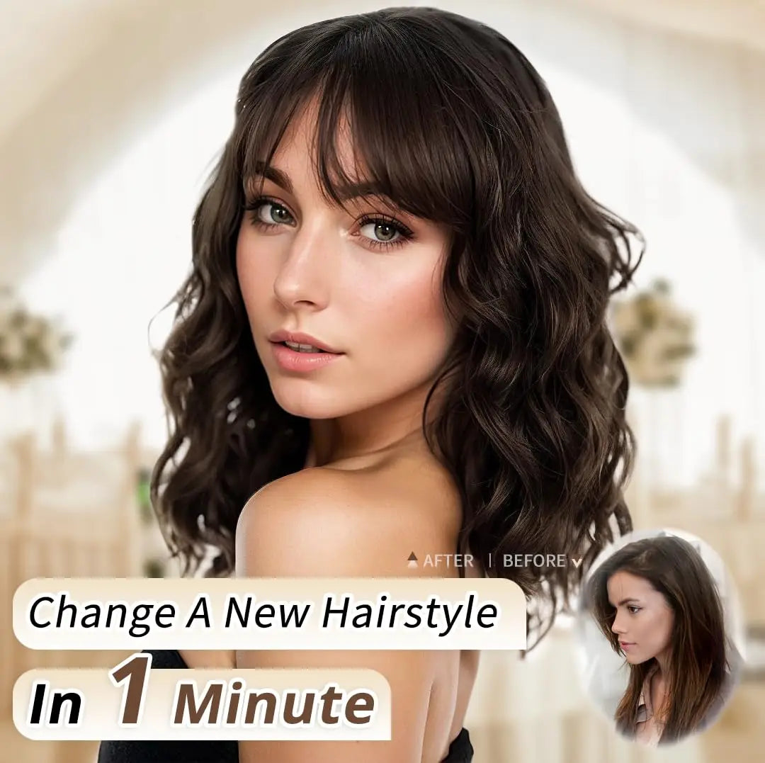 Natural Brown Curly Bob Wig with Bangs