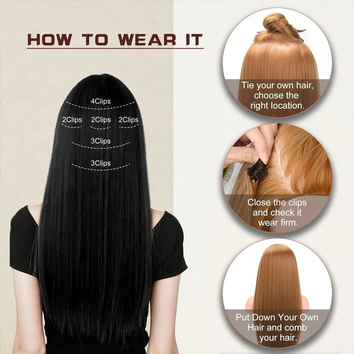 Women's 6 Piece 24 Inch Straight Clip In Hair Extensions