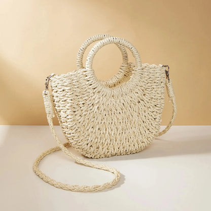 Women’s Woven Straw Rattan Half Moon Beach Tote Bag