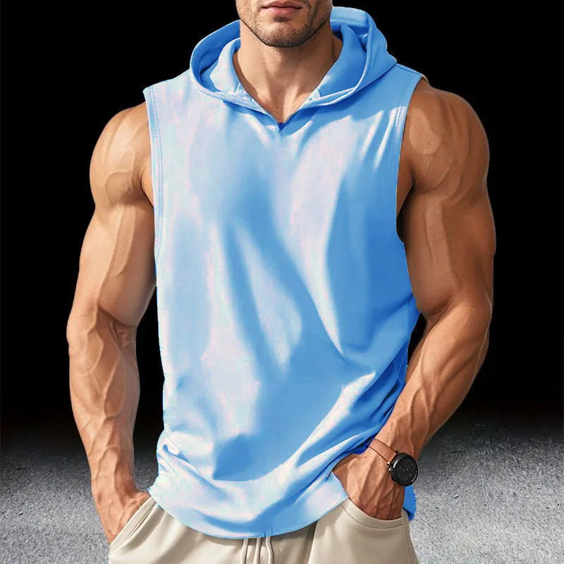 Men's Solid Color Sleeveless Hooded Tank Top