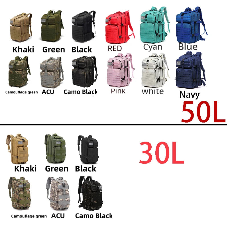 30L or 50L Waterproof Tactical Hiking Backpack