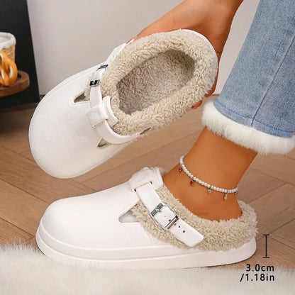 Women's Waterproof EVA Furry Mule Slippers with Buckle