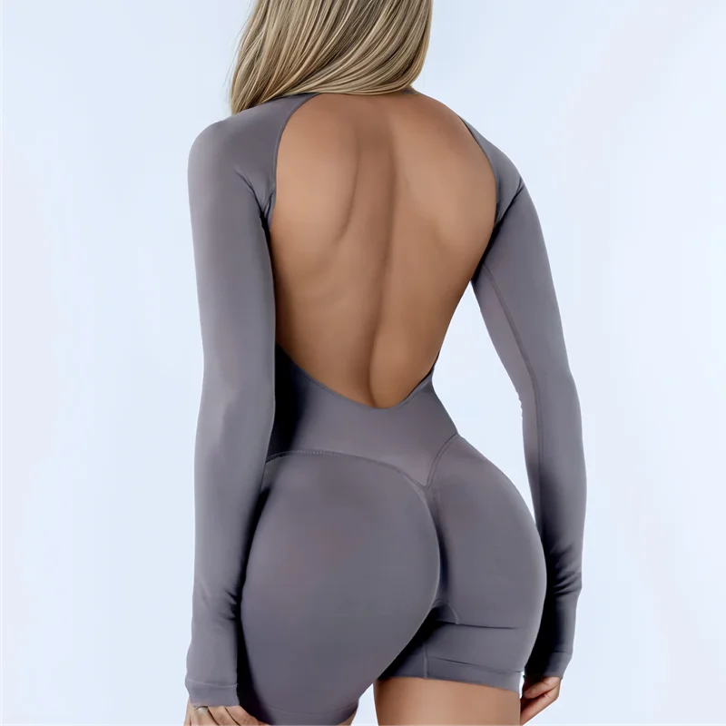 Women's Backless Long Sleeve Yoga Jumpsuit
