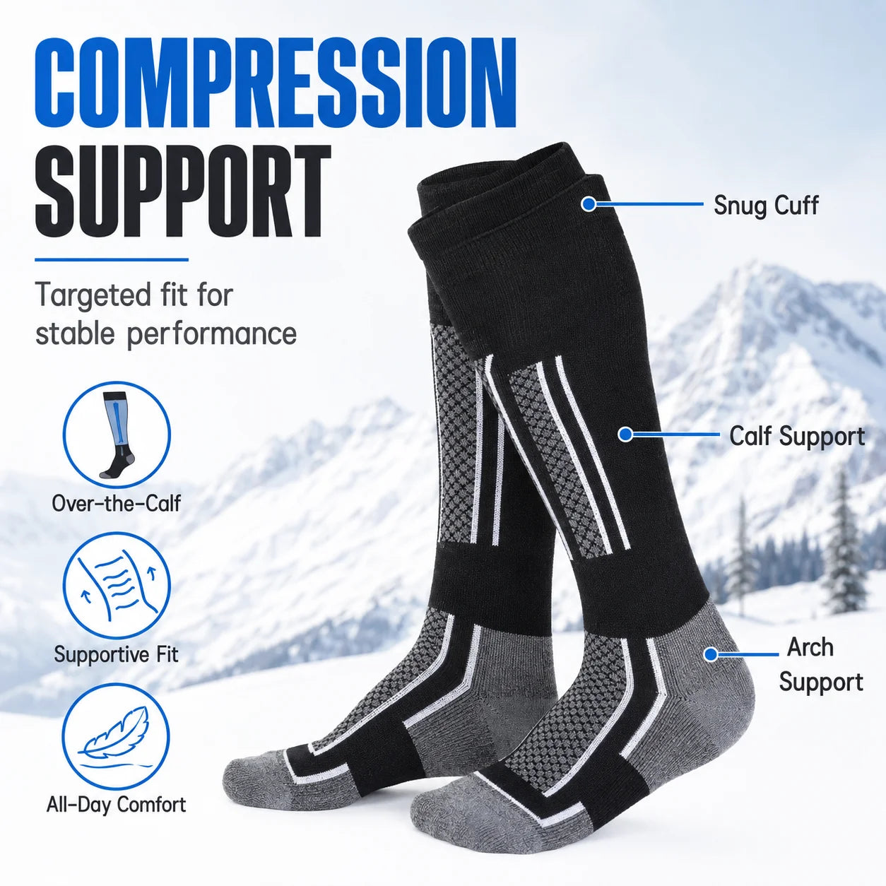 Thermal Compression Over the Calf Ski Socks