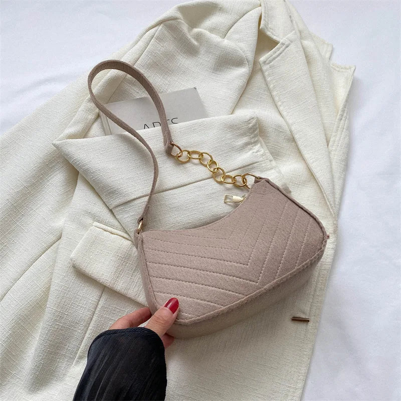 Mini Felt Crescent Shoulder Bag for Women Fashion Handbag