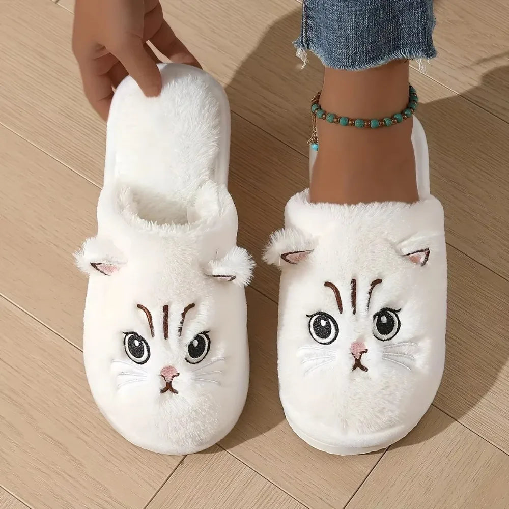 Women’s Plush Cat Slippers Warm Non Slip Indoor House Shoes