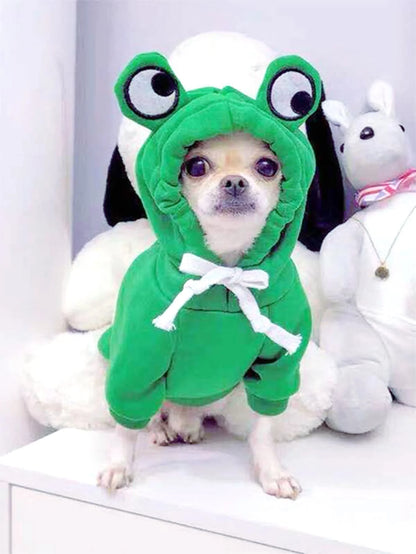 Cute Frog Dog Hoodie Sweater for Small & Medium Dogs Green Pet Clothes