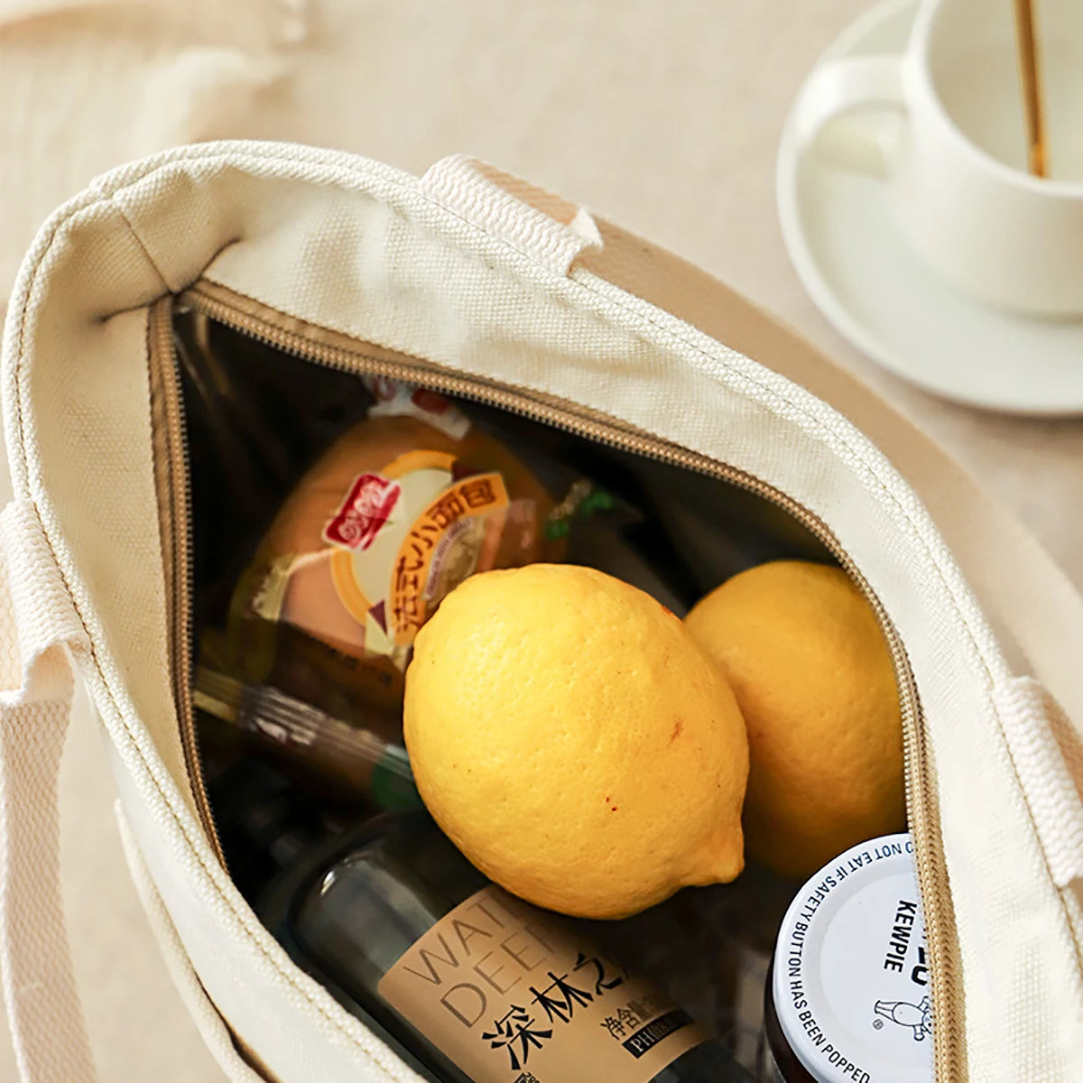 Canvas Insulated Lunch Tote Bag with Zipper for Travel & Picnics