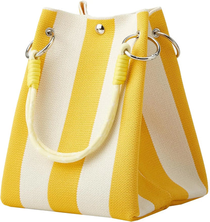 Mini Knit Striped Bucket Tote Bag for Women Summer Handbag