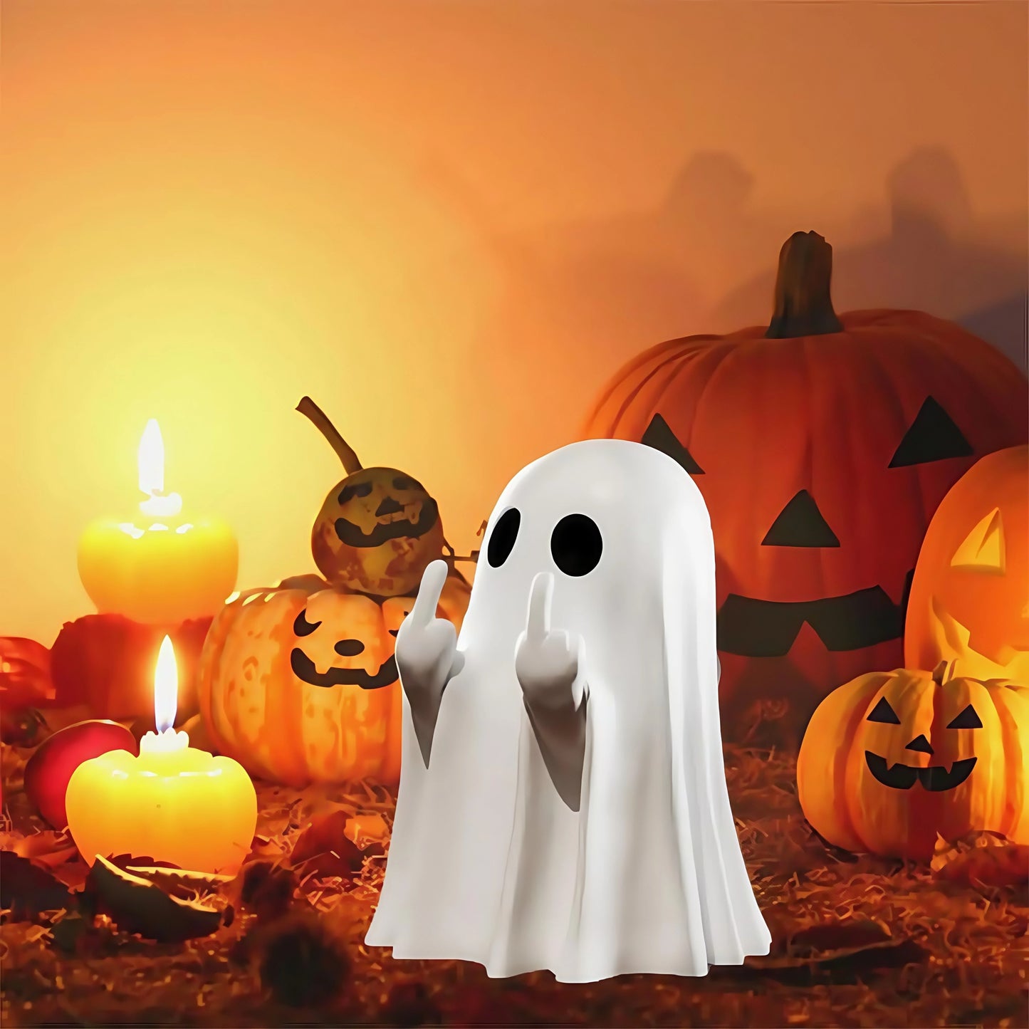 Cute Middle Finger Ghost Halloween Decor Figure